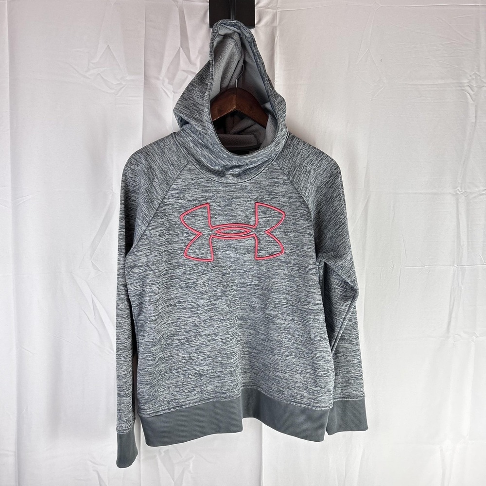 Under Armour Hoodie Womens Medium Gray ColdGear Funnel Neck‎ Fleece Pullover